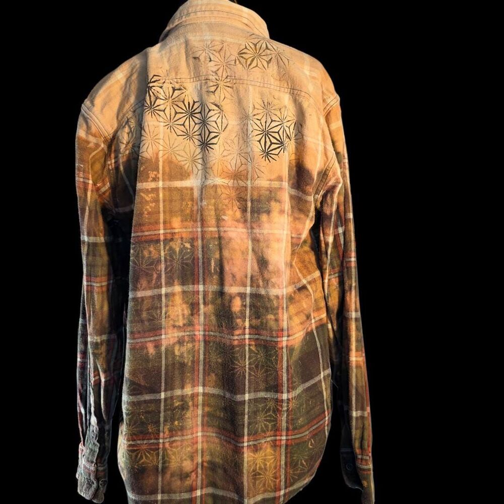 George Distressed Olive Green Shirt | Hand Bleached Geometric Art